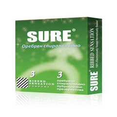 Снимка на Презервативи зелен с ябълка Sure Ribbed