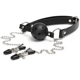 Топка за уста с щипки за зърна BDSM Fantasyснимка 3