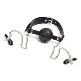 Топка за уста с щипки за зърна BDSM Fantasyснимка 5