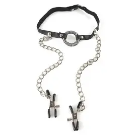 Пръстен за уста с щипки за зърна O-Ring Gag with Nipple Clampsснимка 2