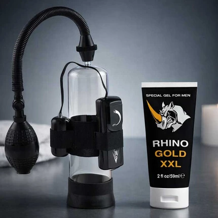Гел за увеличаване на пениса Rhino Gold Gel XXL + Вибро помпа за увеличаване размера на пениса