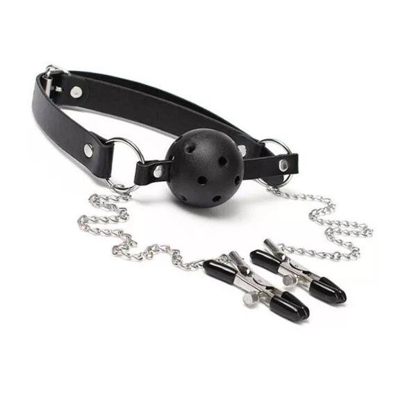Снимка на Топка за уста с щипки за зърна BDSM Fantasy