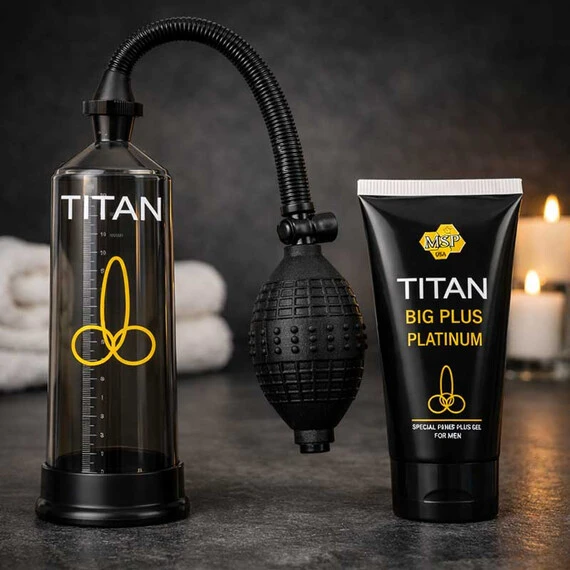 Титан Комплект за уголемяване Titan gel + Титан Пенис помпа