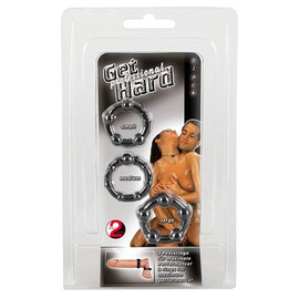 Комплект оребрени пенис рингове "Get Hard" Black  Пенис Пристегачи