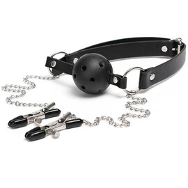 Топка за уста с щипки за зърна BDSM Fantasy  Секс Комплекти