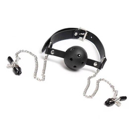 Топка за уста с щипки за зърна BDSM Fantasy  Секс Комплекти