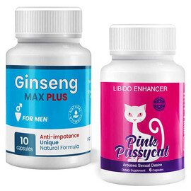 Ginseng Max Plus 10 капсули за потенция + Възбуждащо хапче за жени Pink Pussycat 6 капсули  Ерекция
