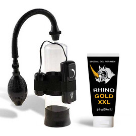 Гел за увеличаване на пениса Rhino Gold Gel XXL + Вибро помпа за увеличаване размера на пениса  Уголемяване на пениса
