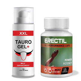 Еректил - Erectil 15 капсули за ерекция + Tauro Gel+ за увеличаване на пениса 50мл  Ерекция