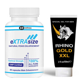 eXTRAsize за уголемяване на пениса 60капсули + Гел за увеличаване на пениса Rhino Gold Gel XXL мнения и цена с намаление от sex shop