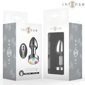INTENSE - вибриращ метална анална тапа с LED светлини и дистанционно управление - размер M