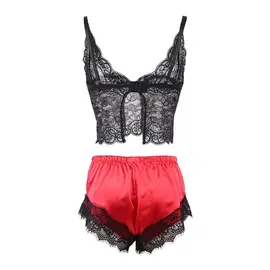 SUBBLIME - 953966 CASUAL коприна нощница + дантела бикини черен/червен L/XLснимка 2