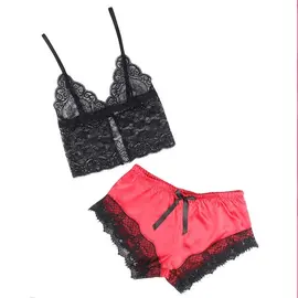 SUBBLIME - 953966 CASUAL коприна нощница + дантела бикини черен/червен L/XLснимка 3