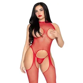 LEG AVENUE - 89374 CUPLESS боди чорапогащник и PANTY червен - универсален размер