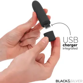 черен & сребрист - GERI USB презареждаем вибриращ вибро куршум 8 вибрации черен 10 X 2.2 смснимка 2