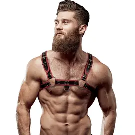 FETISH SUBMISSIVE ATTITUDE - MENS ECO-LEATHER CHEST харнес черен/червен