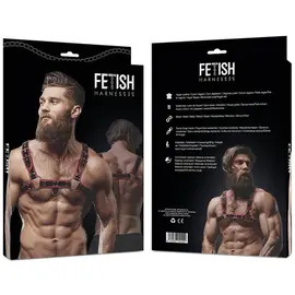 FETISH SUBMISSIVE ATTITUDE - MENS ECO-LEATHER CHEST харнес черен/червенснимка 2