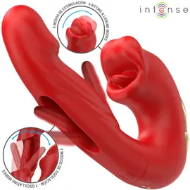 INTENSE - NATHY двоен вибратор с MULTIFUNCTION STIMULATING MOUTH червенснимка 2