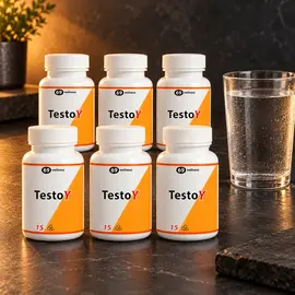 TestoY, шест опаковки по 15 капсули с чаша вода