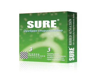 Презервативи зелен с ябълка Sure Ribbed