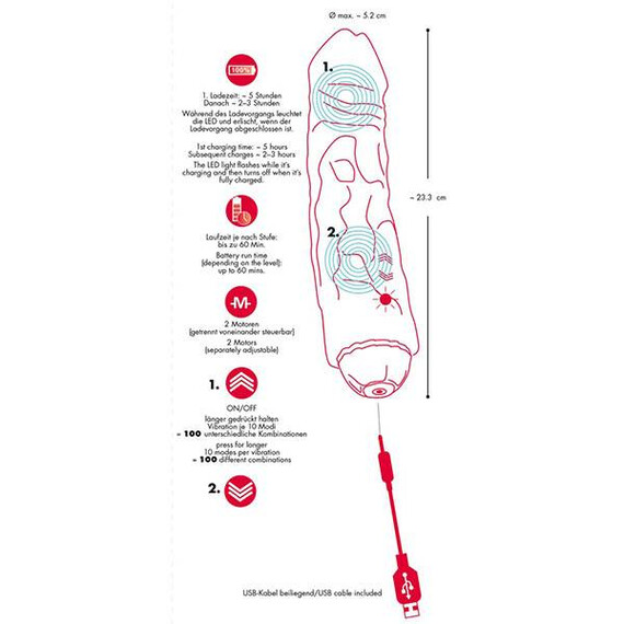 Силиконов вибратор със силна вибрация Big Vibe RED  Grosshandel