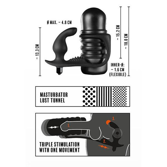 Мастурбатор с вибриращ простатен масажор Rebel&Rocks Off - The Surge Black  Простатни масажори