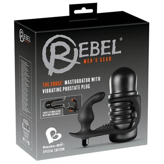 Мастурбатор с вибриращ простатен масажор Rebel&Rocks Off - The Surge Black  Простатни масажори