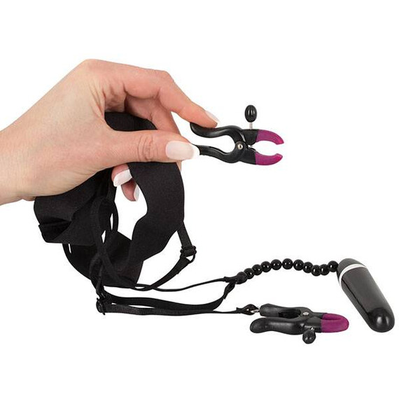 Прашки с перли, щипки за срамните устни и мини вибратор Bad Kitty  БДСМ Бельо