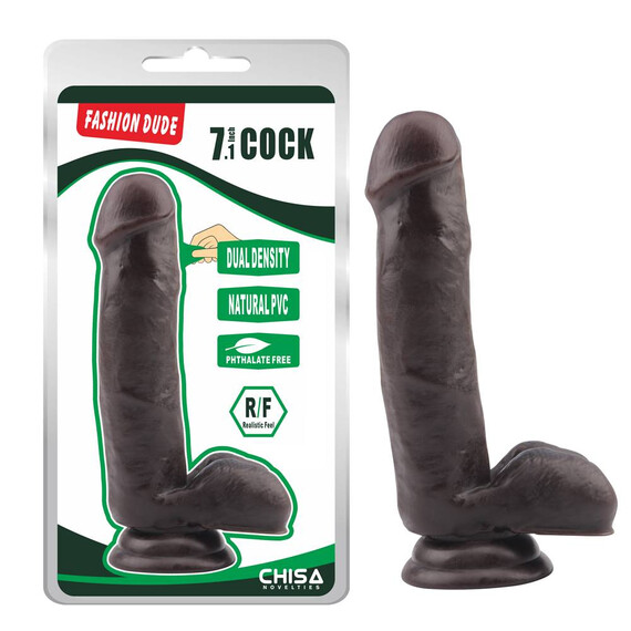 Дилдо с тестиси Big Fashion Dude 17,8см Кафяв цвят  Класически дилда