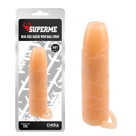 Пенис удебелител Real Feel Sleeve With Ball Strap  Пенис Накрайници
