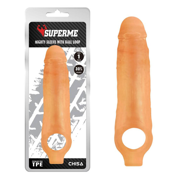 Пенис удължител Mighty Sleeve With Ball Loop Flesh  Пенис Накрайници