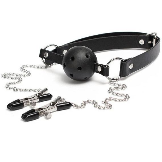 Топка за уста с щипки за зърна BDSM Fantasy  Секс Комплекти Топка за уста с щипки за зърна BDSM Fantasy  Секс Комплекти