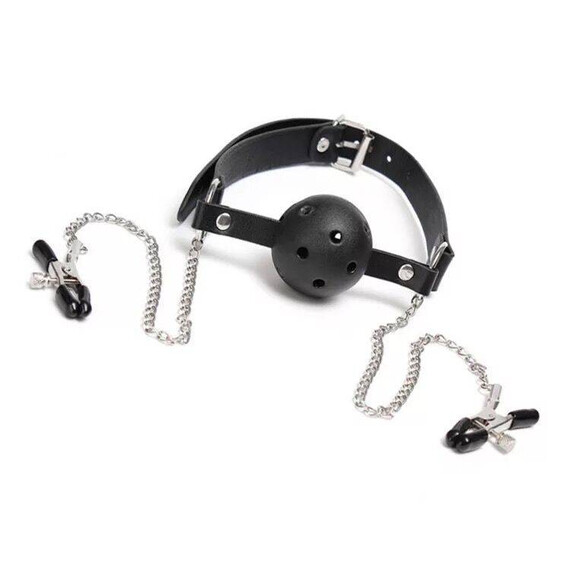 Топка за уста с щипки за зърна BDSM Fantasy  Секс Комплекти Топка за уста с щипки за зърна BDSM Fantasy  Секс Комплекти