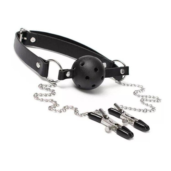 Топка за уста с щипки за зърна BDSM Fantasy  Секс Комплекти Топка за уста с щипки за зърна BDSM Fantasy  Секс Комплекти