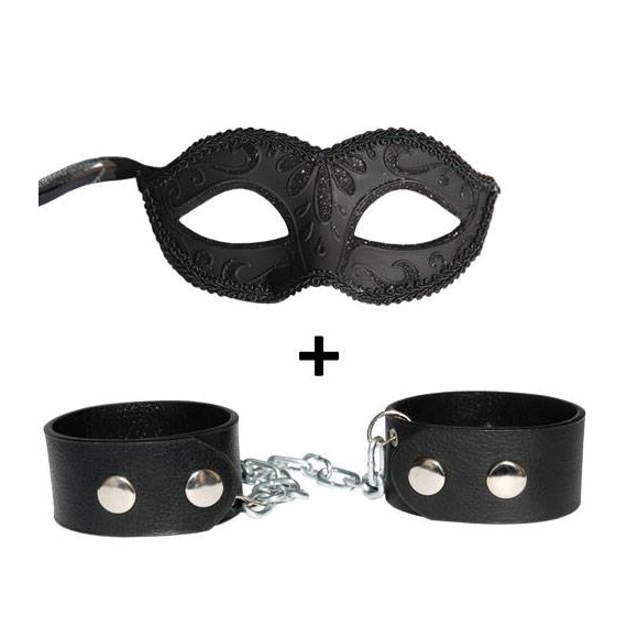 Комплект Венецианска маска и кожени белезници  Секс Комплекти