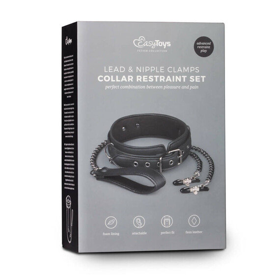 Нашийник Leather Collar With Nipple Chains  Нашийници Нашийник Leather Collar With Nipple Chains  Нашийници
