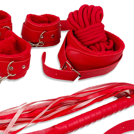 BDSM комплект от 7 части Червен  Секс Комплекти