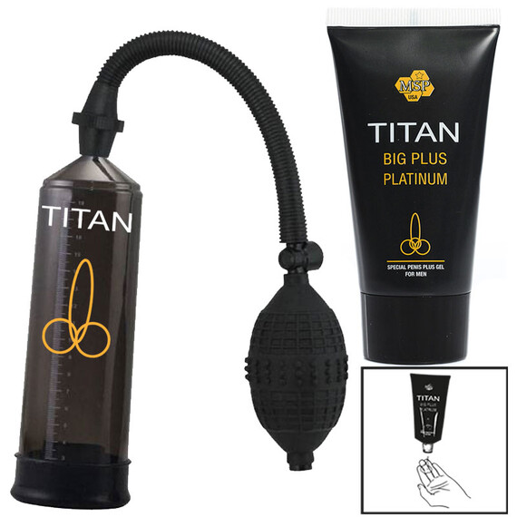 Титан Комплект за уголемяване Titan gel + Титан Пенис помпа  Пенис уголемяване
