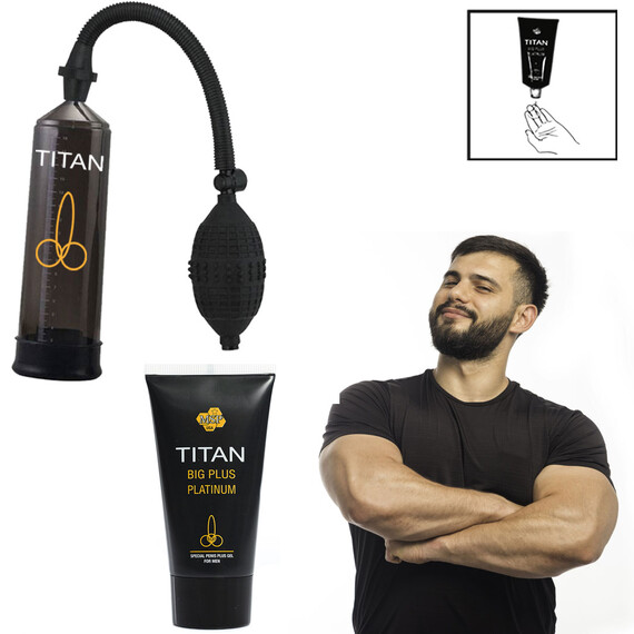 Титан Комплект за уголемяване Titan gel + Титан Пенис помпа  Пенис уголемяване
