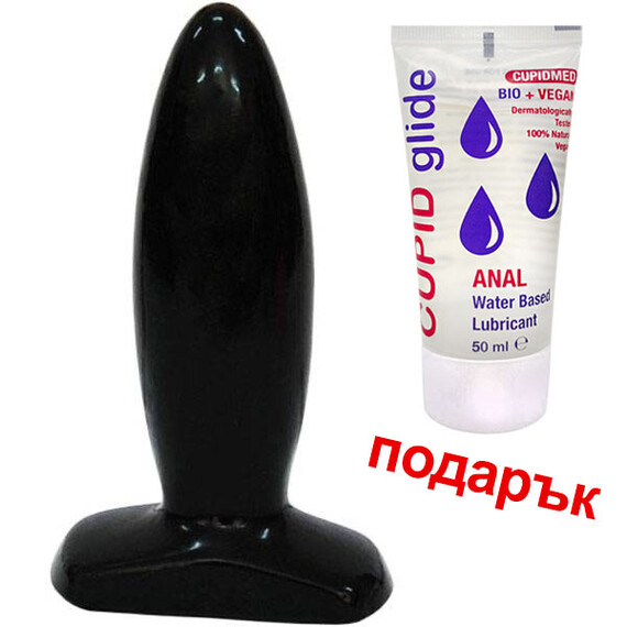 Черен бът плъг Slim + Анален лубрикант Cupid Glide Anal Bio Vegan 50ml  Анални разширители