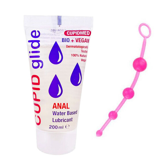 Анален лубрикант Cupid Glide Anal 200ml + Анална броеница  Лубриканти