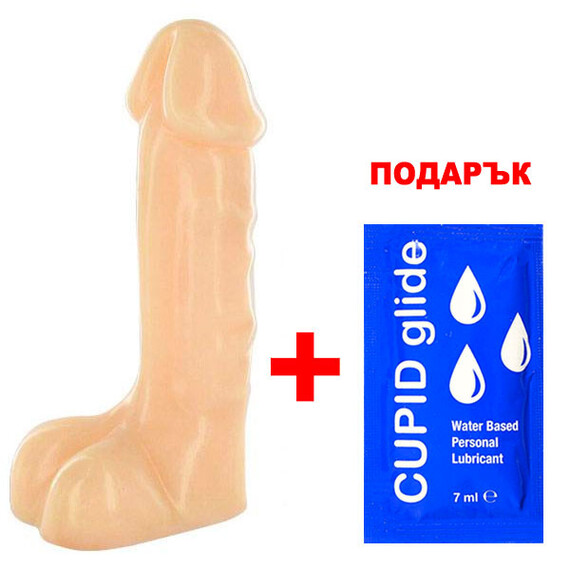 Реалистично дилдо с тестиси Real Dong + подарък лубрикант  НАМАЛЕНИЯ  до -70%