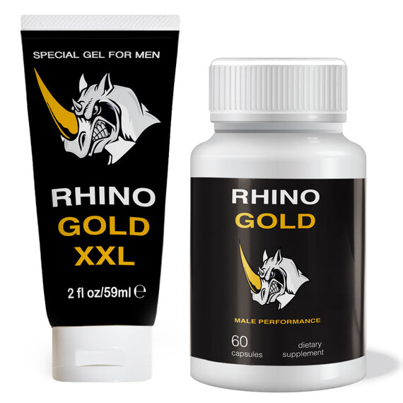 Гел за увеличаване на пениса Rhino Gold XXL + Rhino Капсули за уголемяване на пениса  Пенис уголемяване