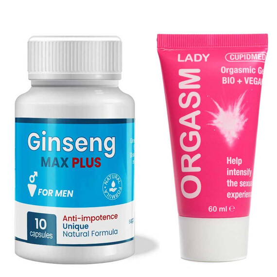 Ginseng Max Plus 10 капсули за потенция + Възбуждащ лубрикант за жени Orgasm Lady 60ml  Ерекция