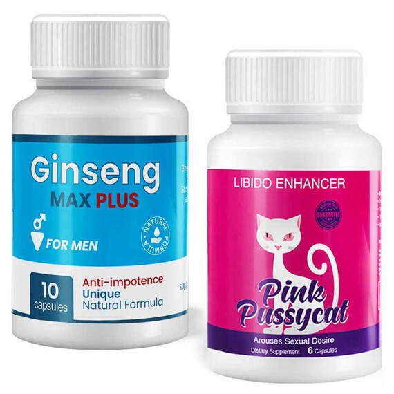 Ginseng Max Plus 10 капсули за потенция + Възбуждащо хапче за жени Pink Pussycat 6 капсули  Ерекция