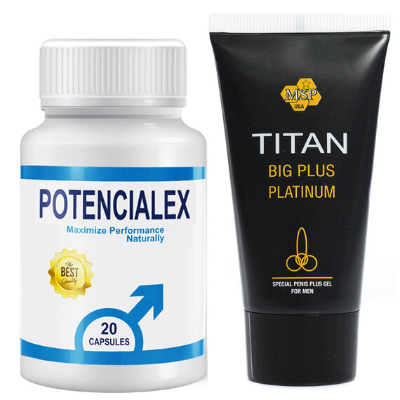 Titan gel за уголемяване на пениса Титан гел платинум + POTENCIALEX капсули секс стимулант  Пенис уголемяване