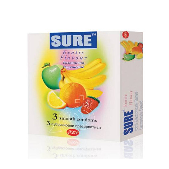 Релефни презервативи с точки Sure Exotic Flavor  Презервативи