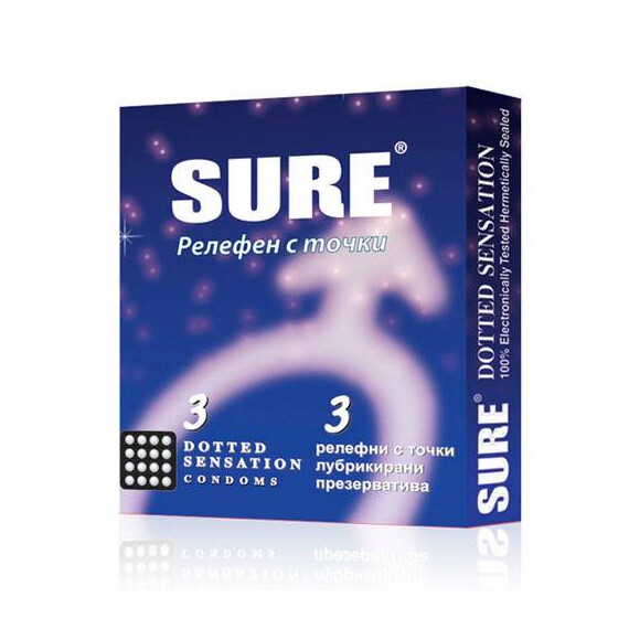 Релефни презервативи с точки Sure Dotted  Презервативи