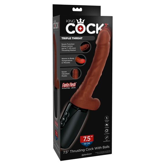 Избутващ вибратор с функция за загряване - King Cock 7.5" Thrusting Cock with Balls  Реалистични вибратори