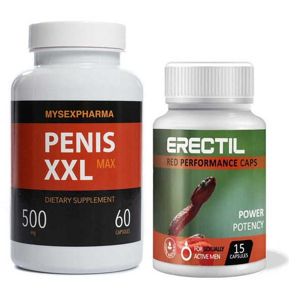 Еректил - Erectil 15 капсули за ерекция + Хапчета за уголемяване на пениса Penis XXL Max  Ерекция